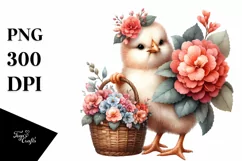 Cute Baby Chicken with Flowers Clipart Product Image 1