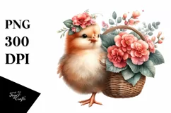 Cute Baby Chicken with Flowers Clipart Product Image 1