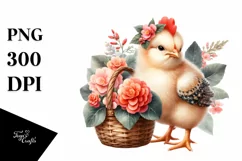Cute Baby Chicken with Flowers Clipart Product Image 1