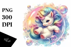 Colorful Baby Unicorn in Bubble PNG Product Image 3