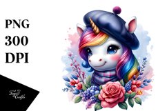 Colorful Baby Unicorn in Beret Product Image 3