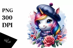 Colorful Baby Unicorn in Beret Product Image 3