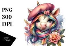 Colorful Baby Unicorn with Beret PNG Product Image 1