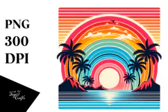 Retro Tropical Rainbow Sunset Clipart PNG Product Image 1