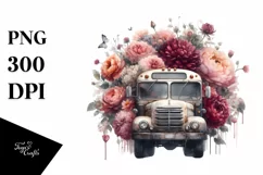 Vintage Dirty Bus with Flowers PNG Product Image 3