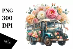 Vintage Dirty Bus with Flowers PNG Product Image 3
