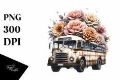 Vintage Dirty Bus with Flowers PNG Product Image 3
