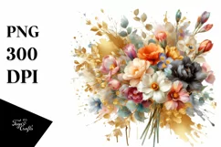 Colorful Abstract Watercolor Bouquet with Gold Foil | Product Image 1