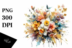 Colorful Bouquet with Narcissus and Splash | Clipart Product Image 3
