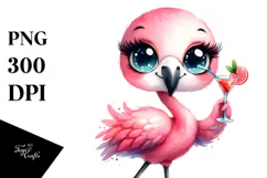 Proud Flamingo with Cocktails | Clipart Product Image 1