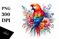 Floral Colorful Parrot | Sublimation | Clipart Product Image 1