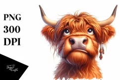 Highland Cow Portrait Watercolor Clipart Product Image 3