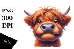 Highland Cow Portrait Watercolor Clipart Product Image 1
