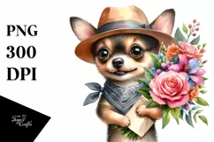 Watercolor Baby Dog with Hat PNG Product Image 3