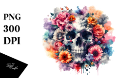 Grunge Skull with Flowers, PNG Product Image 1