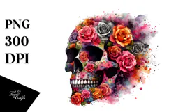 Grunge Skull with Flowers, PNG Product Image 1