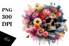 Grunge Skull with Flowers, PNG Product Image 1