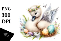 Digital Watercolor Baby Swan PNG Product Image 1
