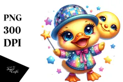 Baby Duck with Disco Ball Outfit and Smiling Moon PNG Product Image 1