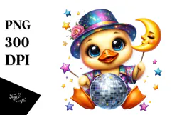 Baby Duck with Disco Ball Outfit and Smiling Moon PNG Product Image 1