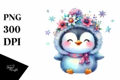 Smiling Penguin Whimsical Star Flowers Clipart Product Image 3