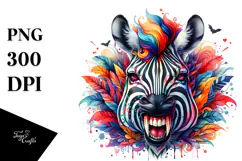 Colorful Watercolor Zebra with Vampire Fangs | Clipart Product Image 1