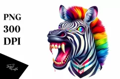Colorful Watercolor Zebra with Vampire Fangs | Clipart Product Image 1