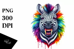 Colorful Watercolor Zebra with Vampire Fangs | Clipart Product Image 3