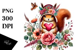 Cute Boho Squirrel Painting, PNG Product Image 1