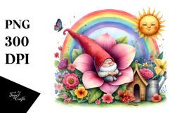 Gnome House with Striking Rainbow and Flower | Clipart Product Image 1