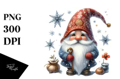 Detailed Winter Gnome Watercolor PNG Product Image 1