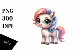 Shy Baby Pony Watercolor Clipart Product Image 1