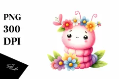 Colorful Baby Worm Whimsical Flowers Clipart Product Image 3