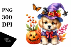 Vibrant Baby Dog Halloween Scene | Clipart Product Image 1