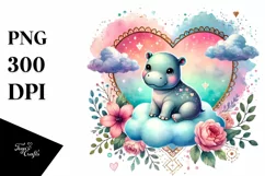 Colorful Baby Hippo PNG Product Image 1