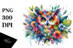 Vibrant Owl with Flowers and Splashes PNG Product Image 1