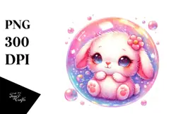 Colorful Cuddling Baby Rabbit in Soap Bubble PNG Product Image 1