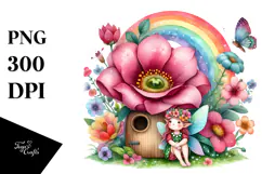 Illustration Fairy House Rainbow Bird Butterfly | Clipart Product Image 1