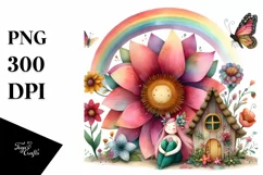 Illustration Fairy House Rainbow Bird Butterfly | Clipart Product Image 1