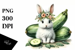 Funny Cute Baby Rabbit and Zucchini | Sublimation | Clipart Product Image 3