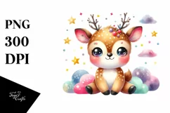 Colorful Smiling Baby Reindeer Stars Clouds Clipart Product Image 3