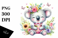 Colorful Baby Koala Whimsical Flowers Clipart Product Image 1