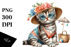 Digital Watercolor Adorned Baby Kitten PNG Product Image 1