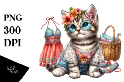 Digital Watercolor Adorned Baby Kitten PNG Product Image 1