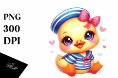 Colorful Smiling Cute Baby Duckling in Sailor Suit | Clipart Product Image 1