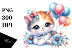 Smiling Baby Kitten with Balloons | Clipart Product Image 1
