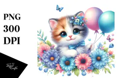 Smiling Baby Kitten with Balloons | Clipart Product Image 1