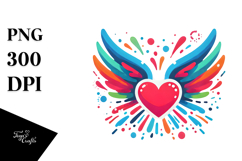 Colorful Heart with Wings, PNG Product Image 1