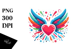 Colorful Heart with Wings, PNG Product Image 1