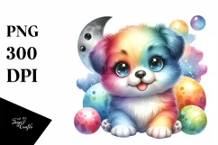 Colorful Smiling Baby Puppy Moon Clipart Product Image 1